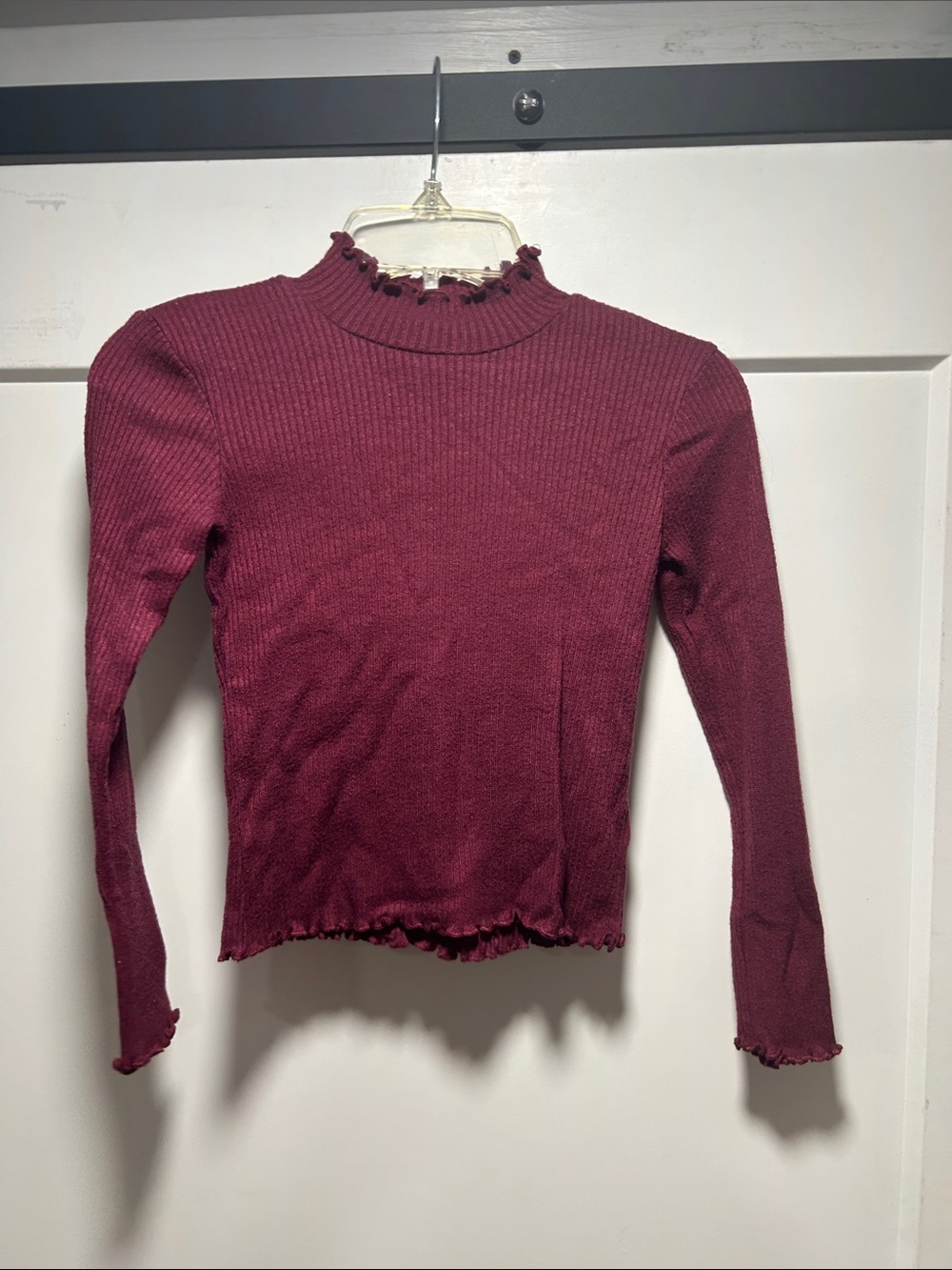 art class Wine Ribbed Mock-Neck Long Sleeve Top